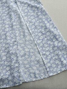 Olithes 碎花开衩吊带连衣裙长裙女装 - 淺藍色 - 查看 3