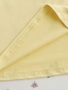 Elamini Women's Short Sleeve Fitted Polka Dot Splice Tie Front Casual T-Shirt - Yellow - View 6