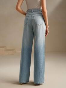 Anewsta 女士新款时尚舒适奢华情人节派对母亲节渐变蓝色直筒牛仔裤 - 藍色 - 查看 3