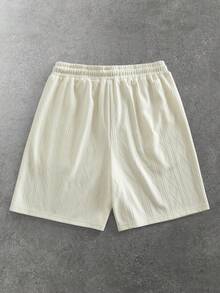 ROMWE MEN Men's Casual Solid Color Textured Shorts, Summer - Khaki - View 9