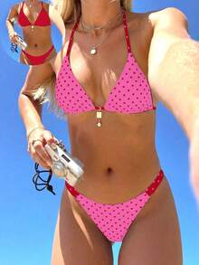 Swim Mod Bộ bikini nữ mùa hè mới, thời trang đi nghỉ mát bên bờ biển, ngọt ngào, dễ thương, họa tiết chấm bi tương phản, hai mặt, kiểu buộc dây cổ sau lưng, gợi cảm. - Nhiều màu - Xem 1