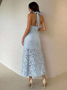 Aloruh Women's Halter A-Line Mid-Length Dress, Spring/Summer - Baby Blue - View 3