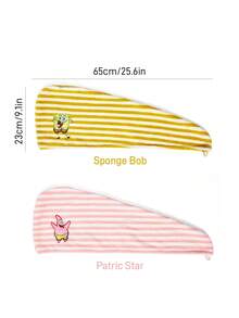 SpongeBob SquarePants | SHEIN 1个卡通海绵刺绣吹风帽，采用超强吸水材料制成，适合所有发量和长度，条纹吹风帽 - 彩色 - 查看 5
