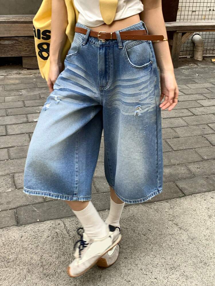 Women's Low Waist Casual Washed Denim Shorts Jorts