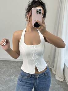 Firerie Áo sơ mi trắng cổ bẻ thời trang thanh lịch cho nữ, phong cách đại học, dễ thương, mùa hè, áo không tay - trắng - Xem 8