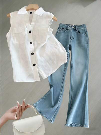 GlowEve Casual Solid Color Sleeveless Shirt For Summer