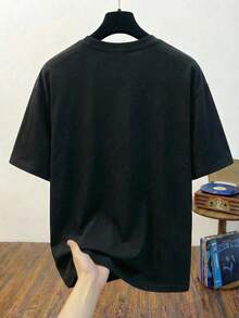 TOKVUE 男士休闲日常通勤百搭印花短袖T恤 - 黑色 - 查看 2