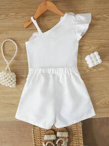 SHEIN Elladie kids Bộ áo ba lỗ trắng cho bé gái (size nhỏ), mùa xuân/hè, áo ba lỗ trắng đính ngọc trai và hoa 3D, phối cùng quần short trắng trơn, kiểu dáng tối giản, thanh lịch, phù hợp cho đi làm, đi học, đi chơi, dự tiệc, nghỉ lễ. - trắng - Xem 2