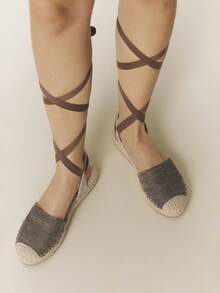 Styleloop Giày bệt mũi vuông thời trang, kiểu dáng casual, có khóa cài, chất liệu lưới thoáng khí, thích hợp cho tiệc tùng/công sở, lễ hội âm nhạc miền Tây màu mơ. - Màu Khaki - Xem 4