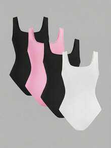 SHEIN EZwear 4件套女士多色吊带连体衣，黑/白/粉三色可选，休闲紧身款 - 彩色 - 查看 2