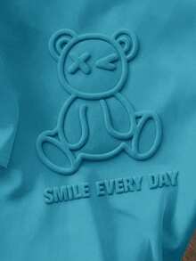 Manfinity Joysei Lake Blue Graphic Letter & Cartoon Bear Embossed Crew Neck T-Shirt For Men - Teal Blue - View 2