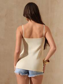Glamine 女款純色單排扣休閒細肩帶開襟衫 - 淡黃色 - 查看 2