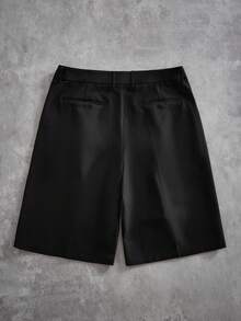 ROMWE MEN Pantalones cortos casuales de hombre de unicolor con bolsillo plisado y botones a presión - Negro - Ver 9
