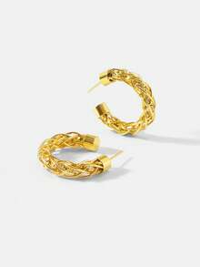 MOTF PREMIUM PRE-18K镀金扭纹宝石耳环 - 金黃色 - 查看 5