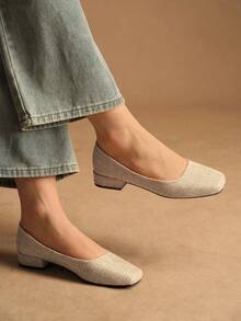 Rosivie Giày lười nữ mũi vuông, kiểu dáng thường ngày. - Màu Khaki - Xem 2