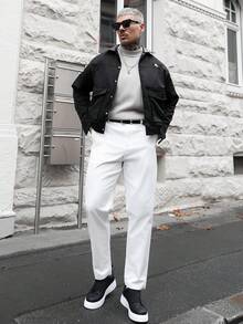 Artur Kramer Men's Casual Versatile Solid Color Tapered Suit White Pants - White - View 1