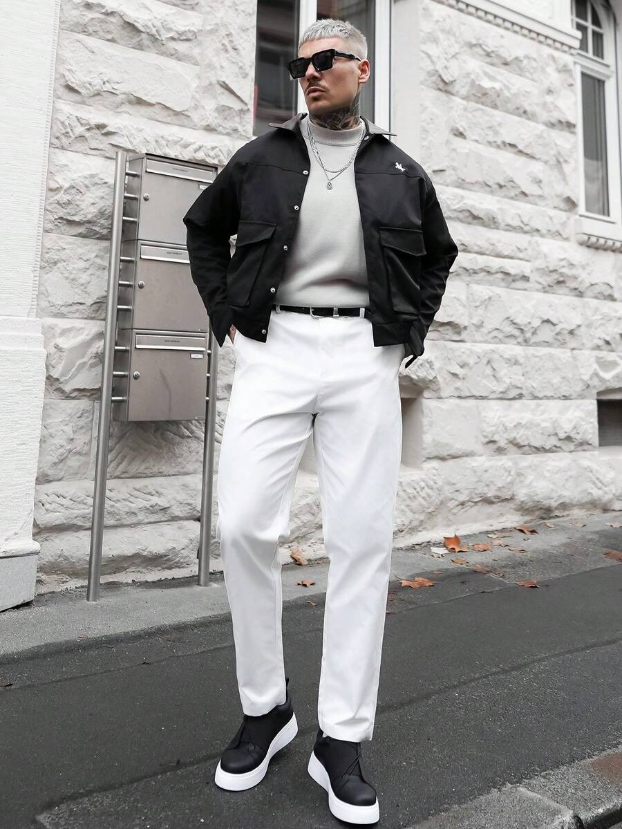 Artur Kramer Men's Casual Versatile Solid Color Tapered Suit White Pants - White - View 1