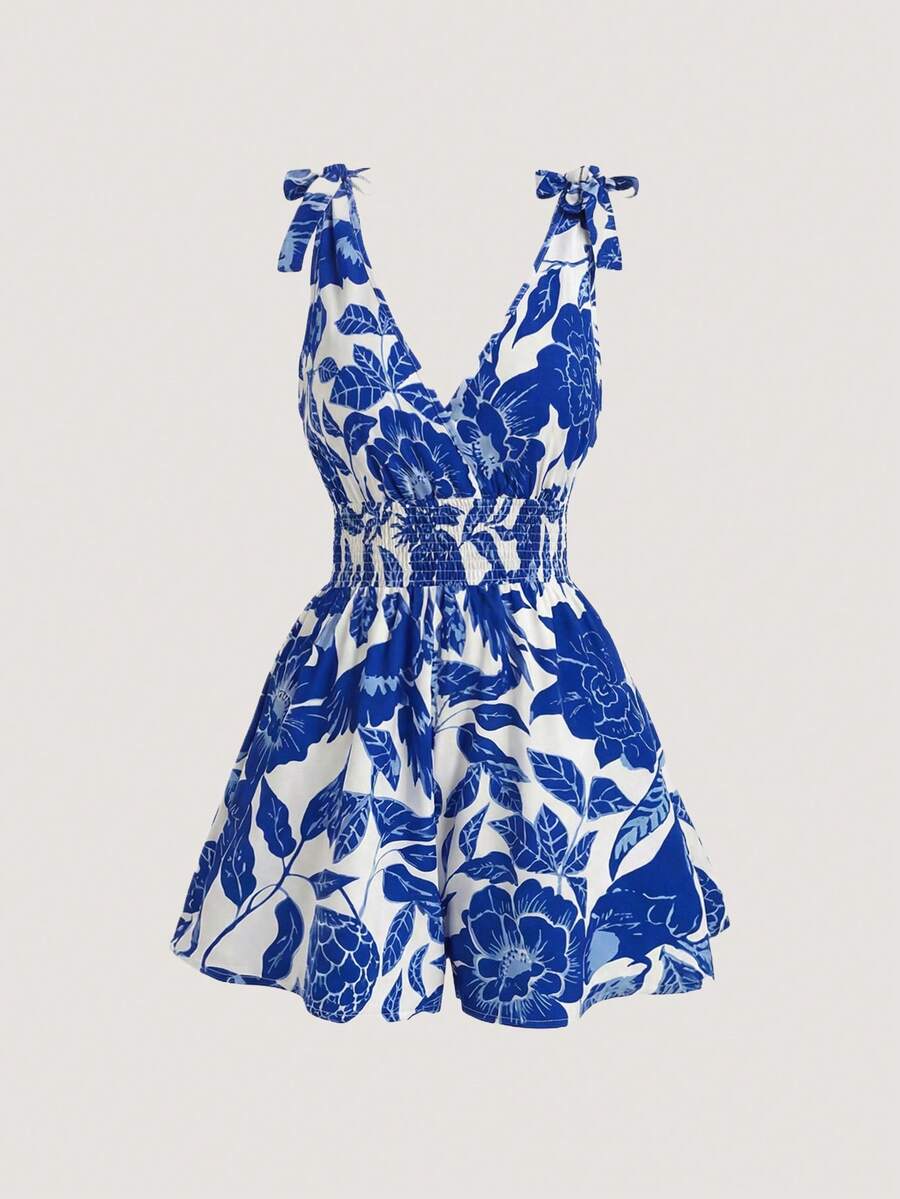 Olithes 女士印花腰带肩部打结无袖连体裤