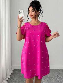 Elenzga 大码女士优雅A字连衣裙，适合派对、约会、通勤、春夏穿着，荷叶边袖设计，收腰A字廓形，修身显瘦，优雅女士上衣，新年连衣裙，中长款连衣裙，适合毕业典礼、节日、情人节、音乐节、母亲节、万圣节、感恩节、复活节、国庆节、舞会、约会、派对、婚礼、郊游等场合。 - 中紫紅色 - 查看 3