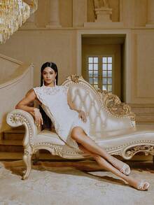 女士网眼透气露趾高跟凉鞋，优雅蝴蝶结细跟拖鞋，百搭夏季新品 - 杏色 - 查看 6