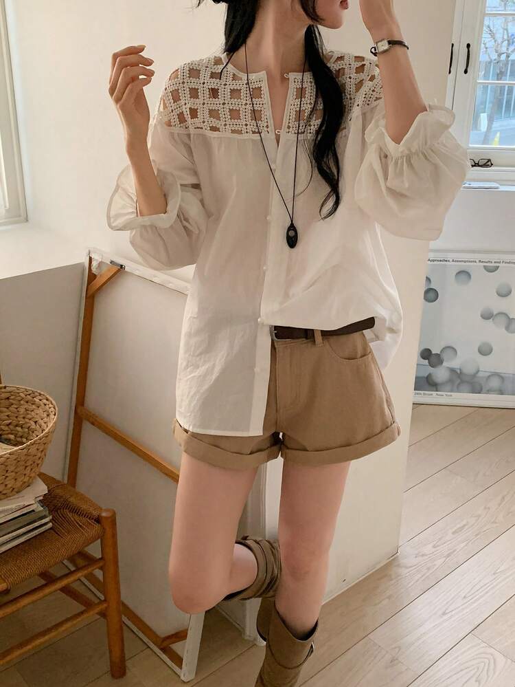 Women's Round Neck Single-Breasted Casual Versatile Daily Wear Shirt