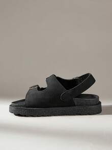 Solecia Sandalias casuales de mujer con diseño de hebilla y suela gruesa, versátiles para uso diario para Navidad - Negro. - Ver 3