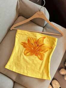 Resyla Women's Casual Floral Print Bandeau Top - Yellow - View 1