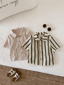 2件套男婴夏季休闲度假可爱条纹针织衬衫套装 - 彩色 - 查看 6