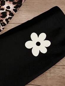 Genkimix Kids 4件套少女休闲时尚创意个性清新可爱简约豹纹蝴蝶结图案T恤和打底裤套装，适合春、夏、秋季日常穿着，舒适百搭。 - 彩色 - 查看 3