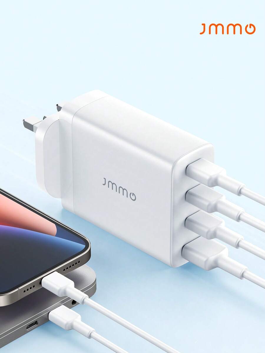 JMMO 100W 4口 USB-C 壁式充電器，採用 GaN 技術，3 個 USB-C 接口與 1 個 USB-A 接口，相容 Pro、Air、XPS、14/13/12、Galaxy S22/S21、iPad、Steam Deck - 白色 - 查看 1