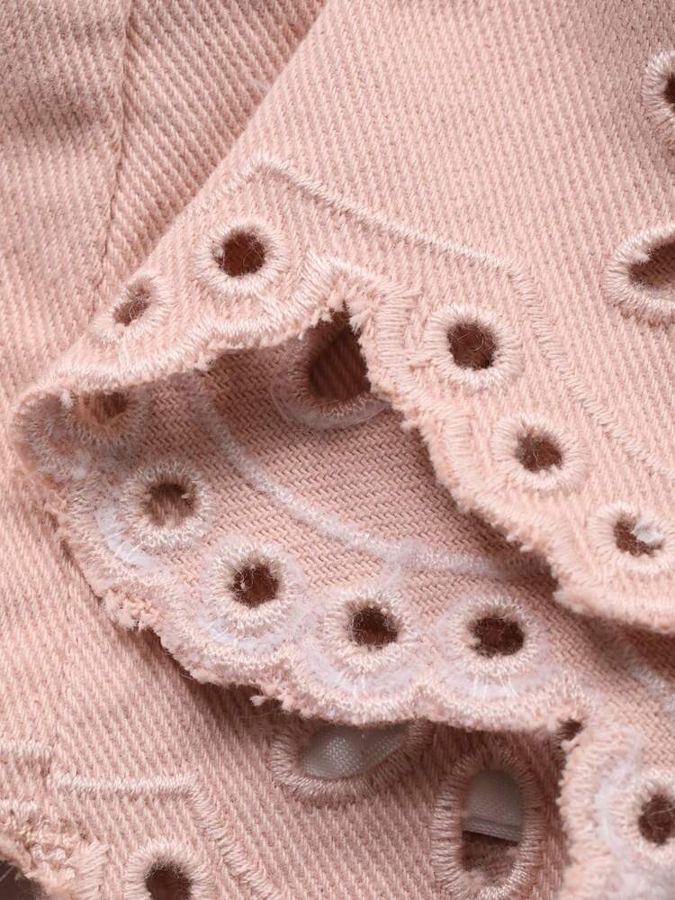 Women's Summer Lace Trim Casual Mini Denim Skirt, Pink