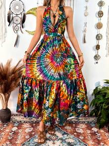 波西米亚印花吊带连衣裙，独特风格，女士之选 - 彩色 - 查看 4