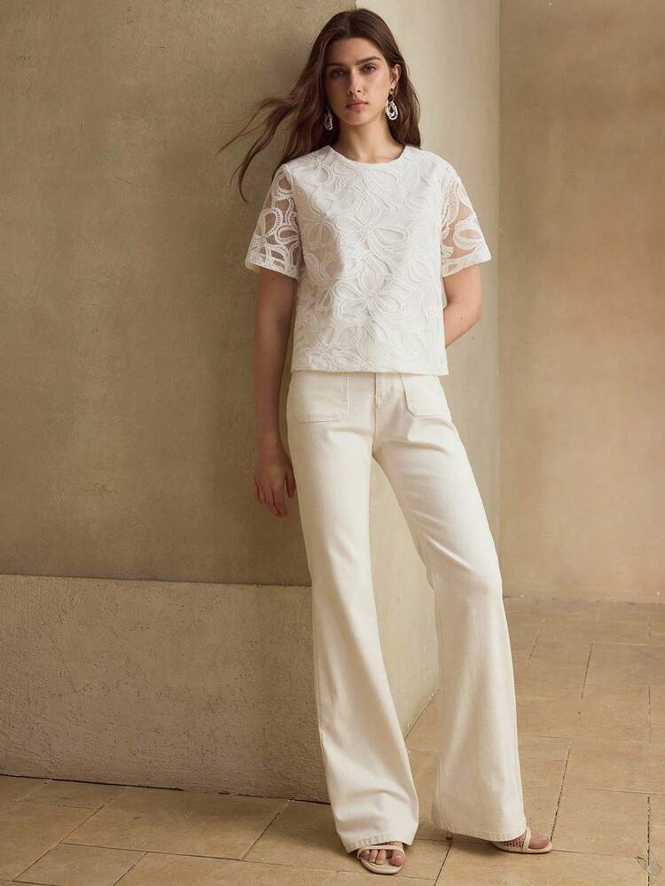 BOW HOLLOW EMBROIDERED SEQUIN CASUAL ELEGANT BLOUSE FOR WOMEN