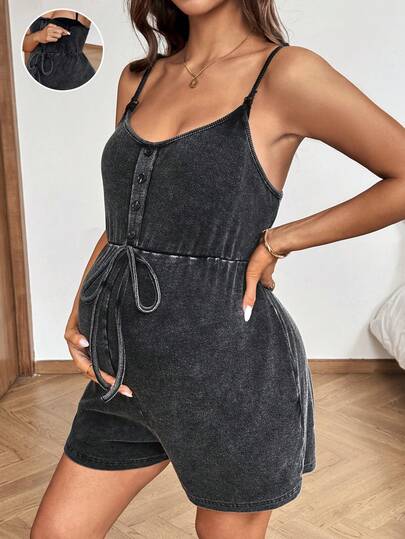 SHEIN 夏季孕妇休闲无袖哺乳连体衣