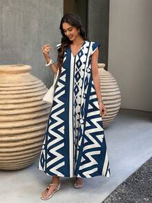 EMERY ROSE Women's Retro Patterned Extra Long Dressfall Clothes Fall Clothes - Multicolor - View 6