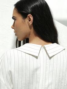 KSTM Women's Striped Long Sleeve Wrap Mini Dress With Collar And Button Details Fall Winter Office Casual - White - View 6