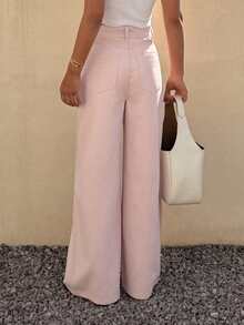 DAZY Quần jeans nữ ống đứng dáng rộng, cạp thường, phong cách thành thị thường ngày, màu hồng denim. - Hồng - Xem 6