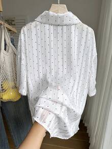 Comfortcana Große Größen Polka Dot Transparente Kurzarm Bluse - Schwarz und Weiss - Übersicht 2