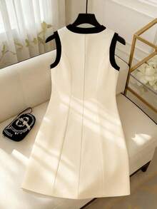 GlowEve Women's Round Neck Button Casual Date Party Mini Dress - Apricot - View 2