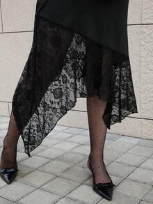 Opuloom New Sleeveless Lace Patchwork Asymmetrical Maxi Dress, Elegant For Daily, Vacation, Date, Party, Commute, Spring/Summer Lace Black Dress Classy Black Dress Black Elegant Dress Women Black Sleeveless Dress Black Cocktail Dress Black Lace Dress Sleeveless Black Dress Elegant Black Dress Black Dinner Dress Ladies Dresses Body Fitting Dress - Black - View 6