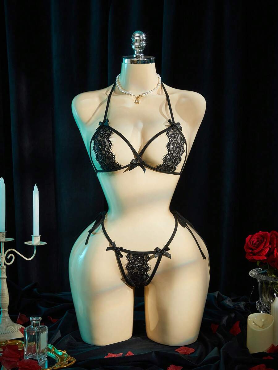 SpicyHot 2pcs Lace Sexy Lingerie Set For Women - Black - View 1