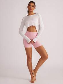 Activina 女士纯色长袖休闲运动 T 恤和背心套装 - 白色 - 查看 4