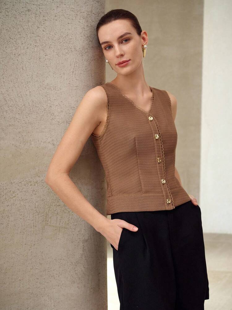 WOMEN'S CINCHED WAIST VEST SLEEVELESS TOP, ELEGANT FOR AUTUMN