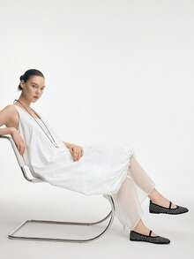 Mnmlis 女士网眼水钻单带玛丽珍芭蕾平底鞋，适合通勤、Y2K、朋克、时尚女孩、万圣节、圣诞节和派对装扮 - 黑色 - 查看 7