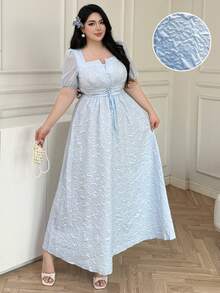 Vibekara 大码纯色法式纹理连衣裙，春夏常规款浅蓝色连衣裙，大码浅蓝色孕妇连衣裙，夏季连衣裙，曲线款浅蓝色连衣裙，曲线款夏季大码连衣裙，大码浅蓝色连衣裙，复活节连衣裙，曲线款长款连衣裙，女士大码连衣裙，女士正式连衣裙，2026新款连衣裙，舞会礼服，曲线款公主裙 - 藍色 - 查看 6