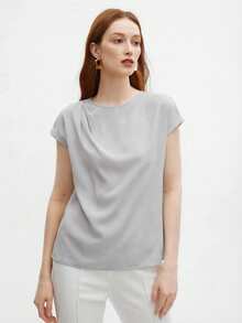 BizChic 女士宽松短袖缎面衬衫，百搭实用，适合办公室、正式场合、优雅都市通勤、休闲场合，浪漫90年代复古风，也适合派对、毕业典礼、婚礼宾客、伴娘、主持人、外出、社交活动、音乐会、毕业典礼、早午餐、机场等场合。 - 淺灰色 - 查看 6