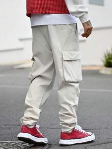 Devon Thys Pantaloni cargo da uomo con vita regolabile con coulisse e tasche - Beige - Visualizzare 2