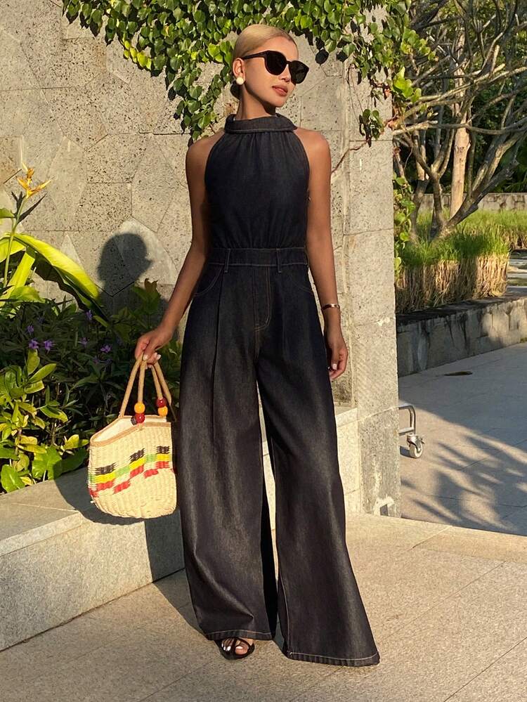 Women's Sleeveless Casual Jumpsuit, Denim Overalls And Jumpsuit