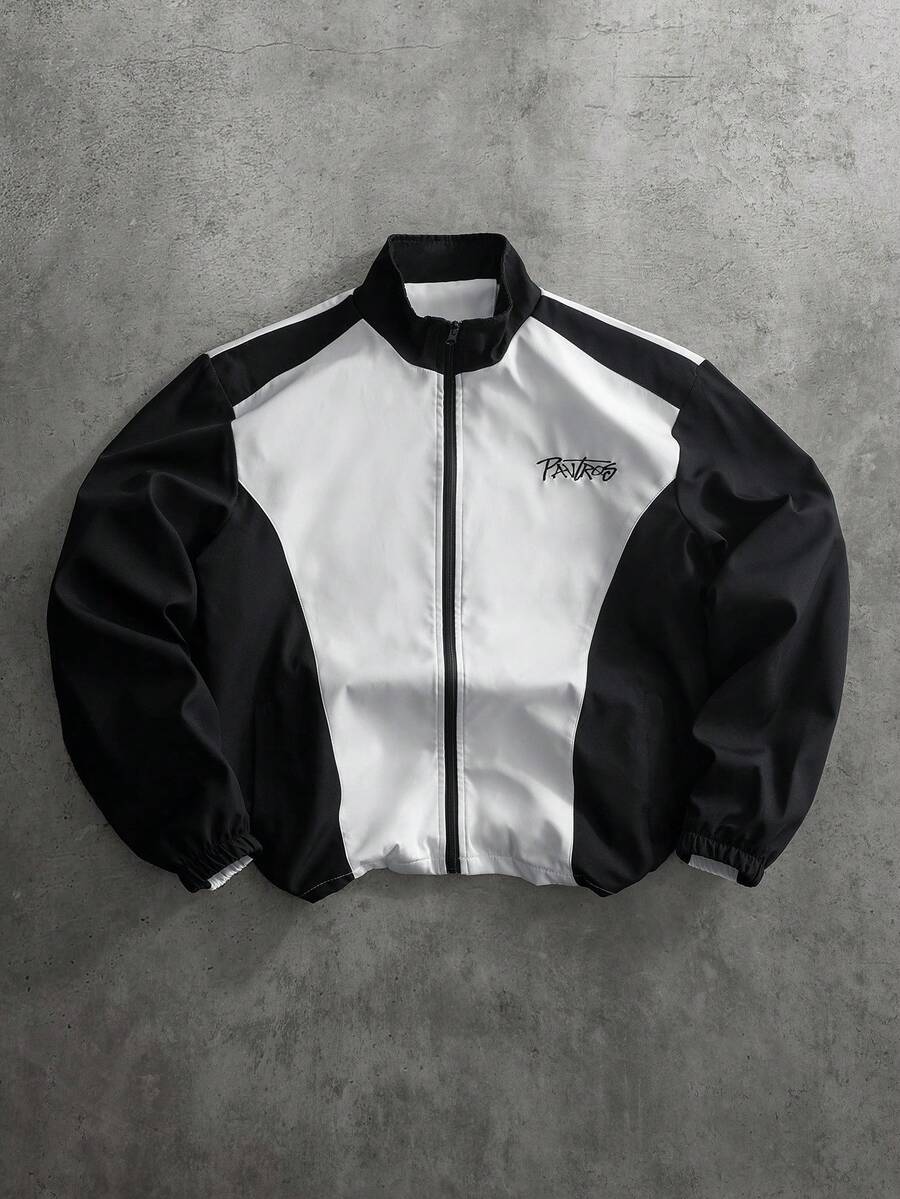 PAVTROS Chaqueta casual de hombre con bloques de color y parches, adecuada para primavera y otoño - Blanco - Ver 1