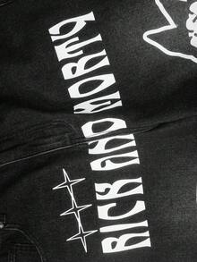 Rick and Morty X SHEIN Men's Pocket Button Letter Graphic Casual Versatile Daily Wear Wide Leg Jeans - Black - View 6